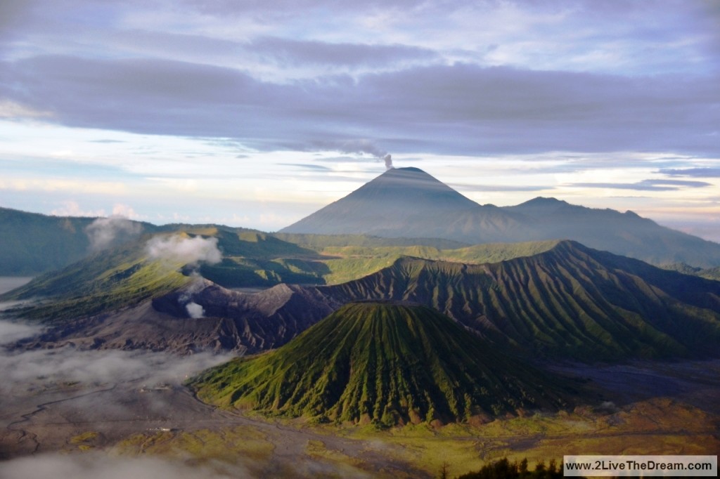 Tengger crater and Mt. Bromo - smoking Mt. Semeru in the back